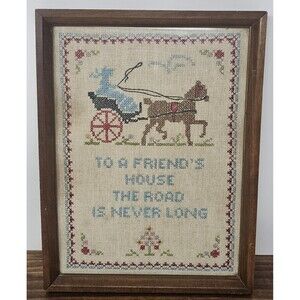 Antique Handmade 40's Amish Folk Art Needle Point Sampler Friends Phrase Unique